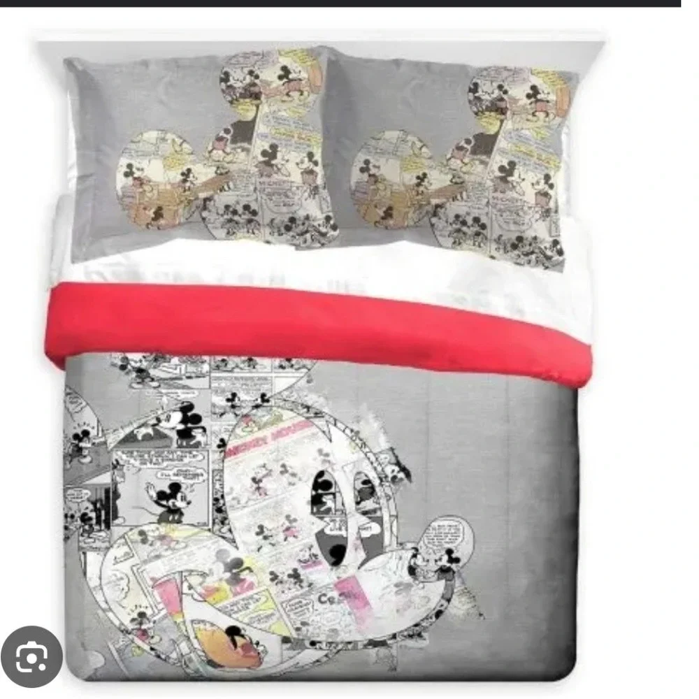 Disney Kids Full Comforter Set Grey Red Mickey Mouse Comic Strip Collage Print